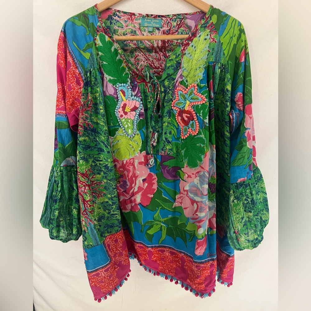 Antica Sartoria by Giacomo Cinque Colorful Boho Embroidered Tunic One Size Beach